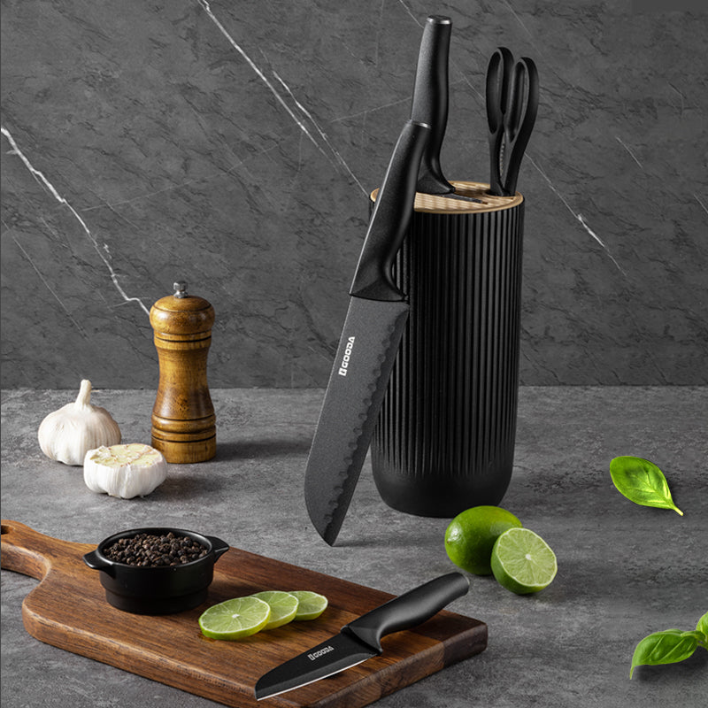 Kitchen Knife Set, 5-Piece Stainless Steel Multifunctional Chef Knife Set with Block & Gift Box Packaging Main image
