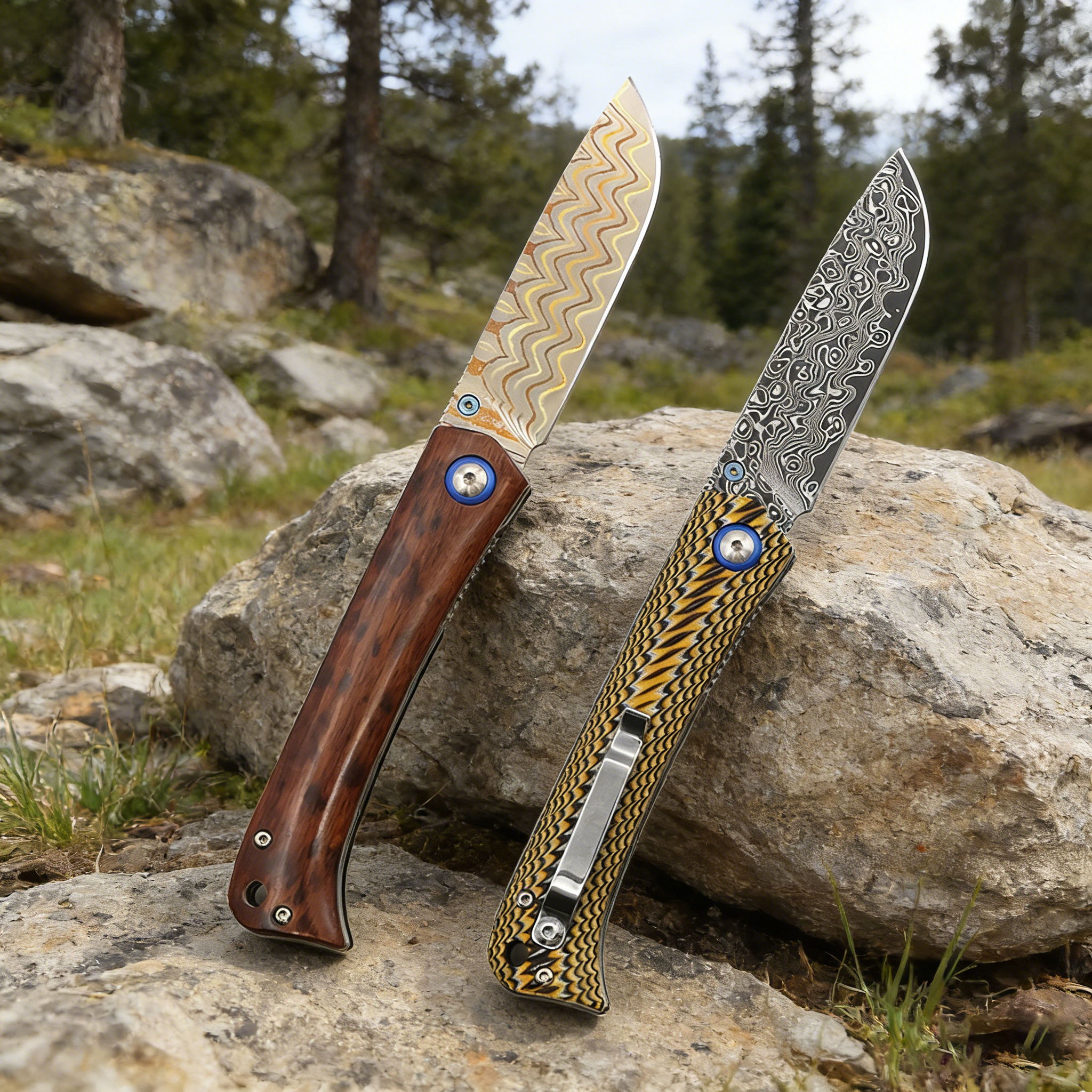 High-quality Damascus steel outdoor folding knife, G10 textured handle Main image