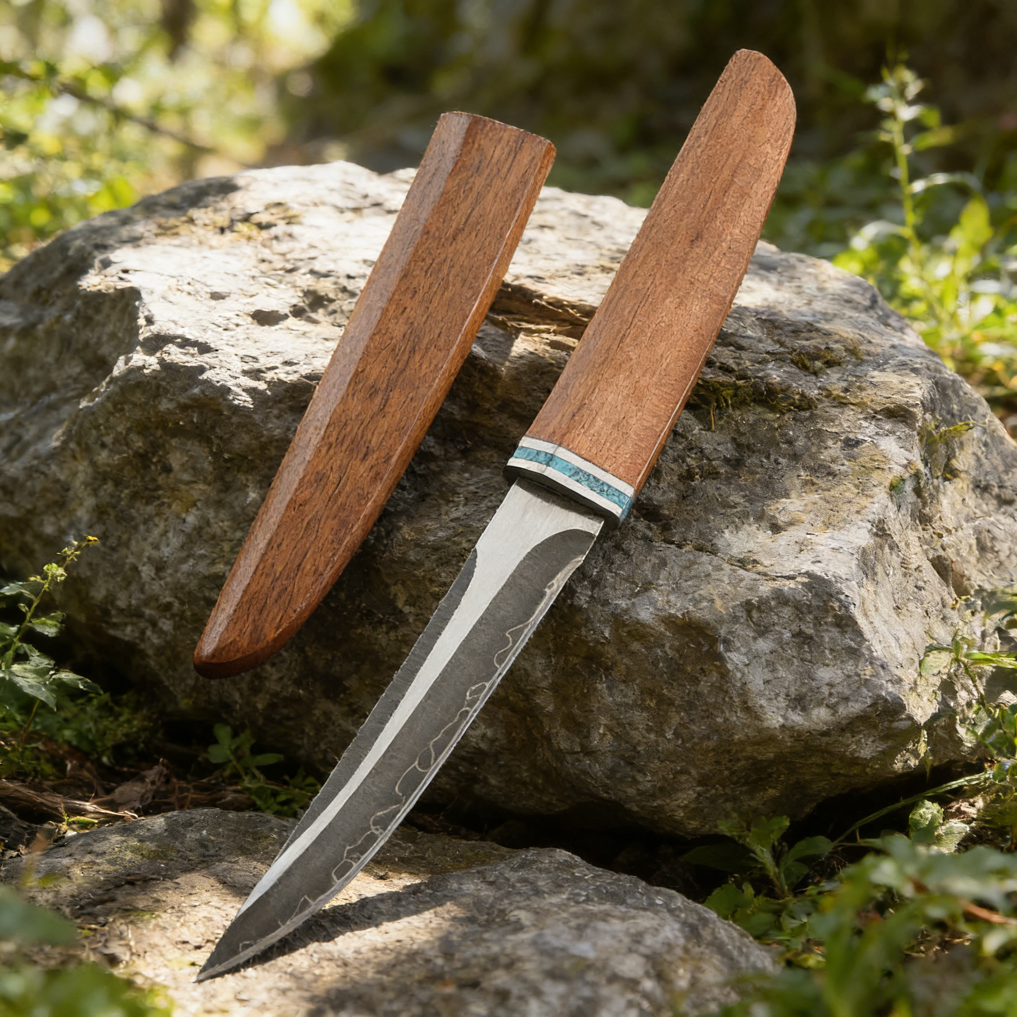 Outdoor Camping Fixed Blade Knife, High-Hardness Steel Wood Handle Secondary image