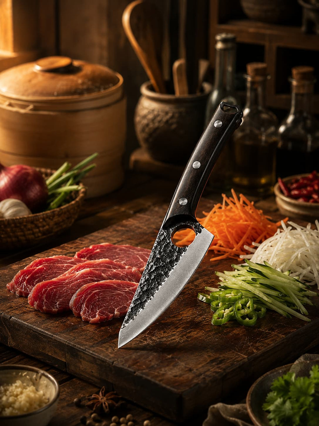 Hand Forged 5Cr15 Damascus Boning & Utility Chef Knife
