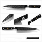 8 Inch VG10 Core Three-Ply Forged Chef Knife, Hand Hammered Blade, Stabilized Black Color Wood Handle, Professional Multipurpose Kitchen Cooking Knife