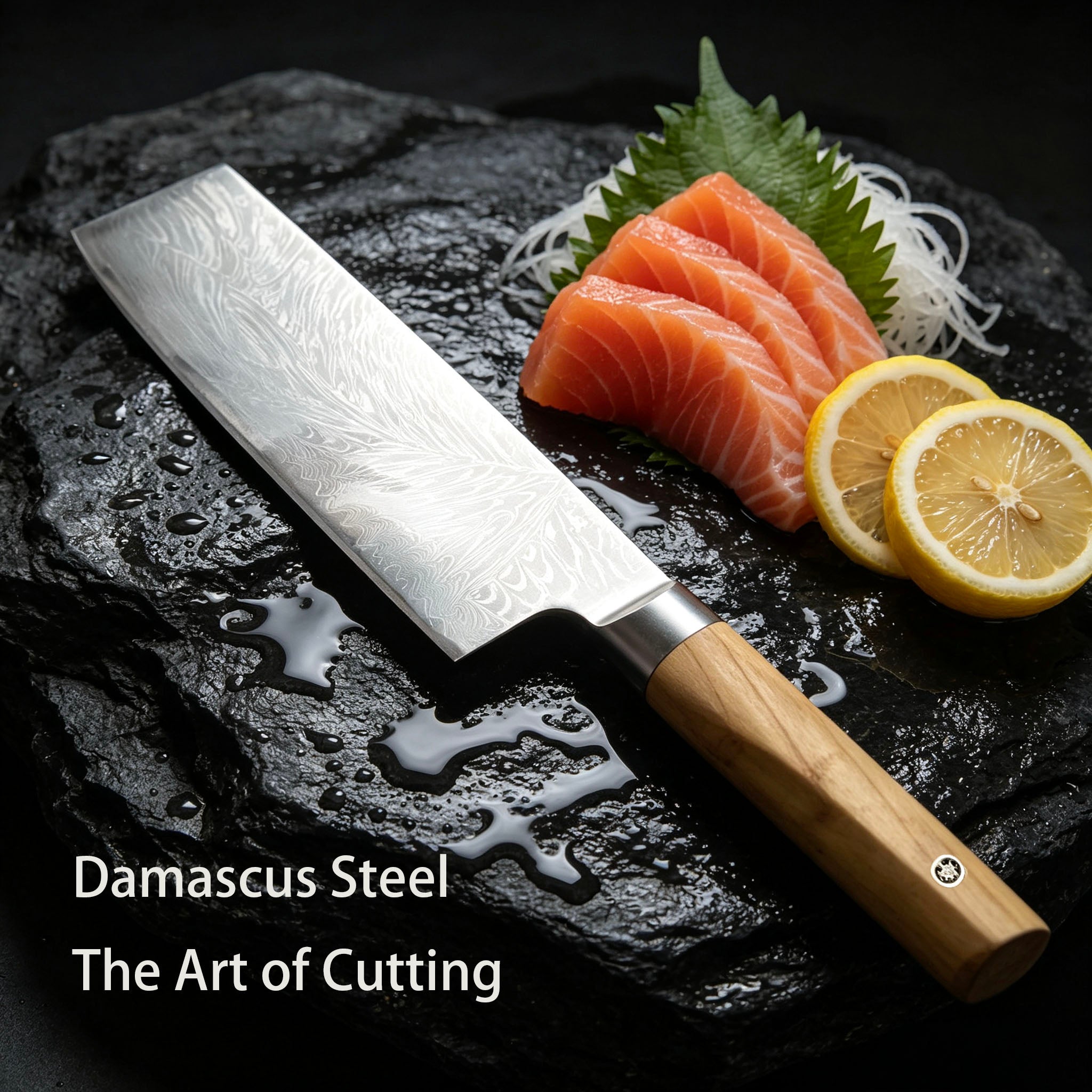 Damascus NAkiri 7-inch Sharp Meat and Vegetable Kitchen Knife, Multi-Purpose Asian Chef's Knife, Suitable for Home and Professional Kitchens, with Ergonomic Handle Main image