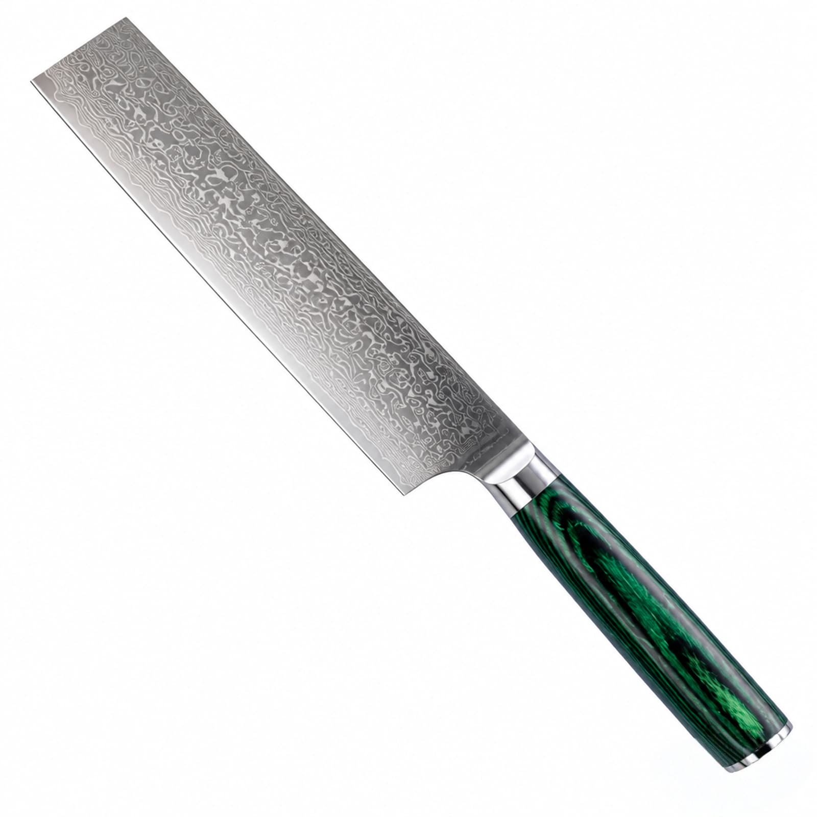 7 Inch Nakiri Knife - 67-Layer Damascus Steel Japanese Vegetable Chef Knife, Ultra-Sharp VG10 Core Blade with Ergonomic Deep Green Stabilized Wood Handle, Professional Kitchen Knife for Slicing, Dicing & Chopping Vegetables