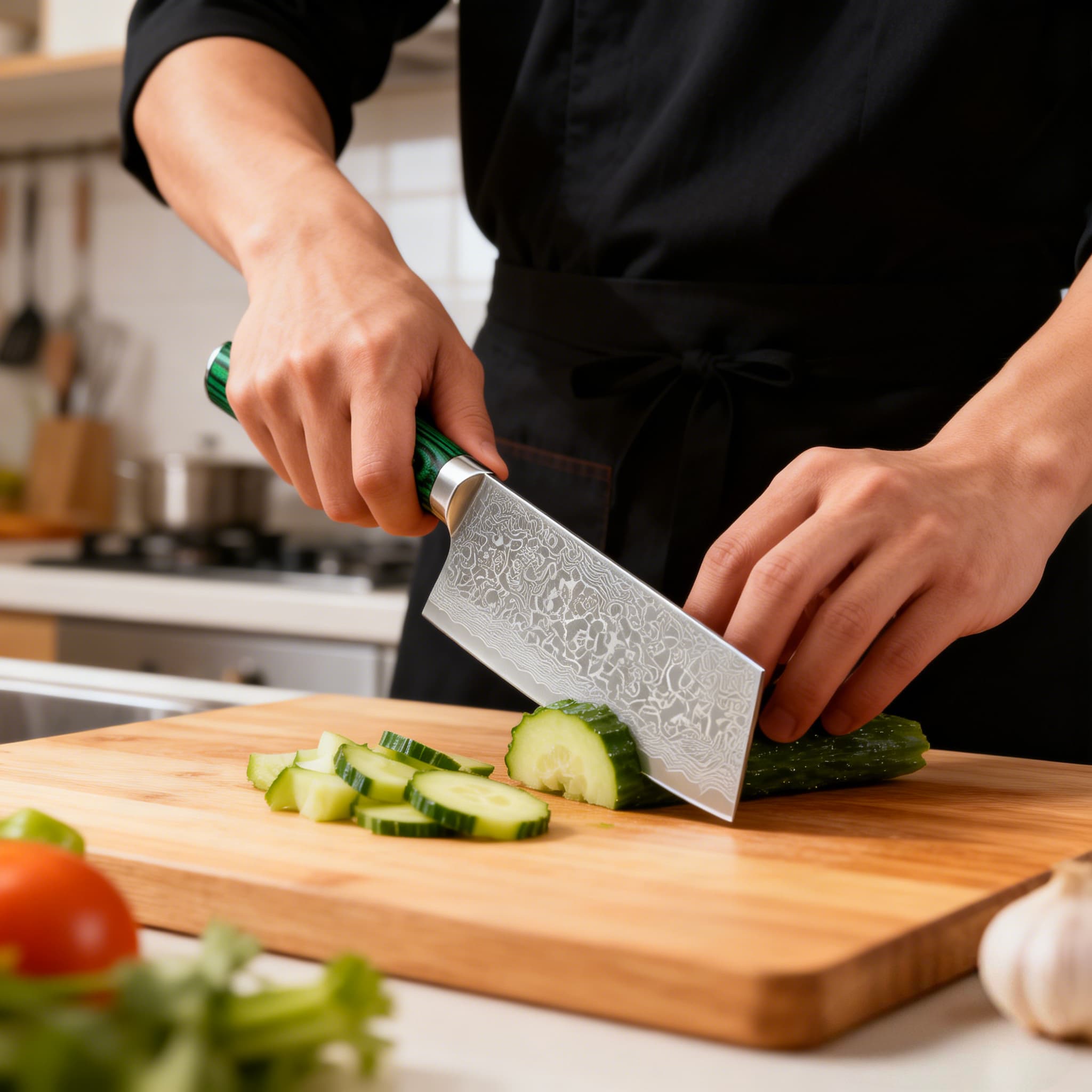 7 Inch Nakiri Knife - 67-Layer Damascus Steel Japanese Vegetable Chef Knife, Ultra-Sharp VG10 Core Blade with Ergonomic Deep Green Stabilized Wood Handle, Professional Kitchen Knife for Slicing, Dicing & Chopping Vegetables Main image