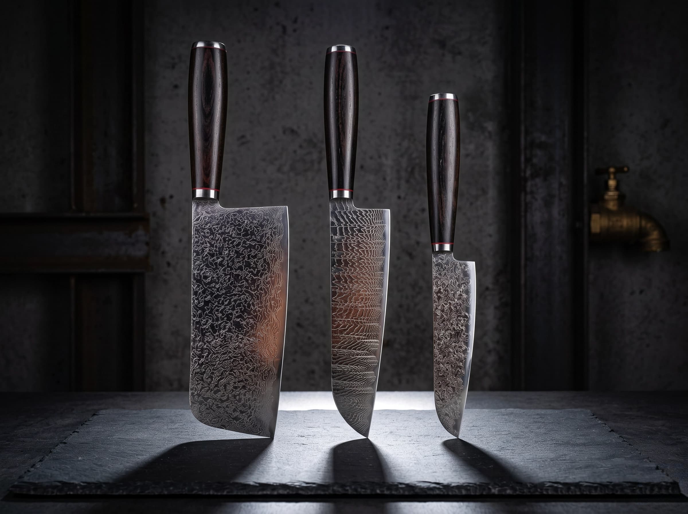 3 Pieces 67-Layer 9Cr18 Damascus Kitchen Knife Set, Ebony Wood Handle, Paring/Santoku/Slicer Premium Chef Knives Main image