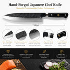 8 Inch VG10 Core Three-Ply Forged Chef Knife, Hand Hammered Blade, Stabilized Black Color Wood Handle, Professional Multipurpose Kitchen Cooking Knife