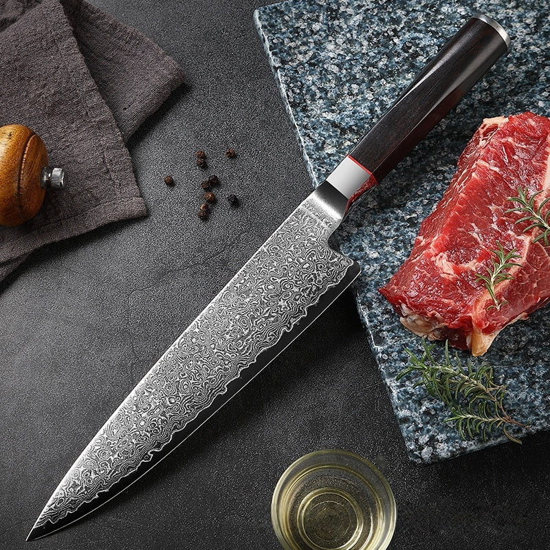 All-Purpose Damascus Steel Chef Knife, Ergonomic Wood Handle