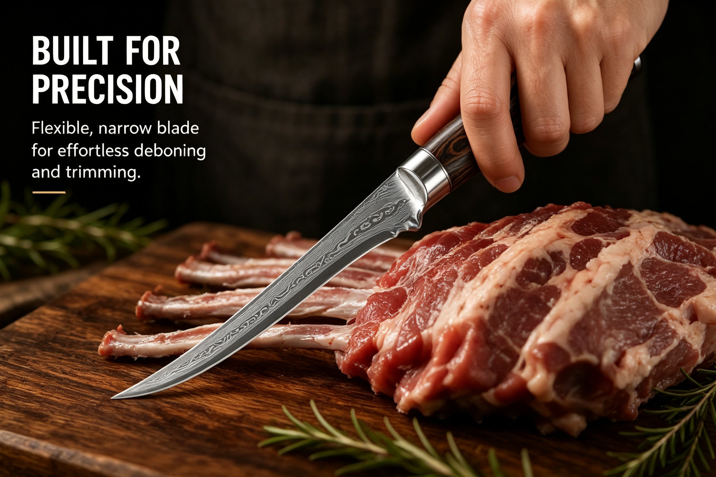 6 Inch 67-Layer Damascus Steel Boning Knife, Ergonomic Pattern Wood Handle, Professional Flexible Fillet Knife for Meat Deboning & Trimming Main image