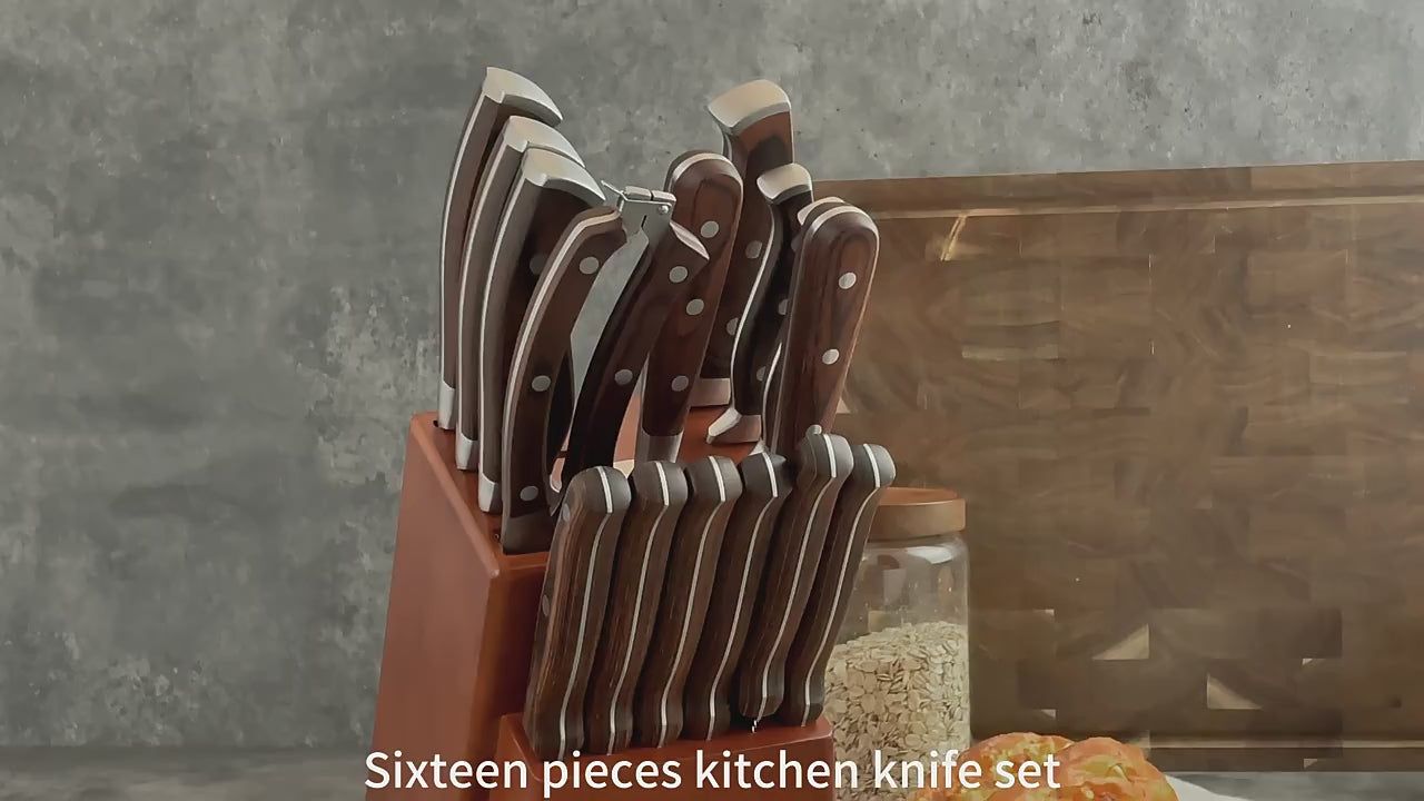 15-Piece Professional Kitchen Knife Set with Wooden Block & Sharpener