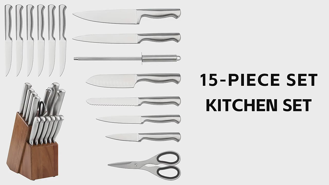 15-Piece High-Quality Kitchen Knife Set with Wooden Block